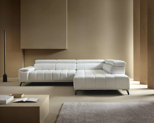 PALLADIO L WHITE LEATHER CORNER SOFA WITH ELECTRIC SEAT ADJUSTMENT
