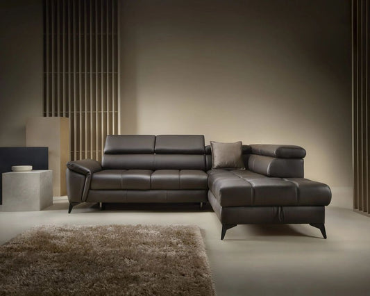 MOCCA L BROWN NATURAL LEATHER CORNER SOFA WITH SLEEP FUNCTION AND STORAGE