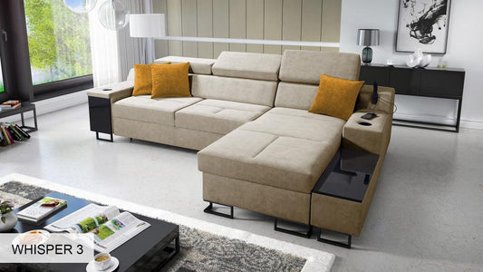 Alicante I Maxi corner sofa bed, light grey close up