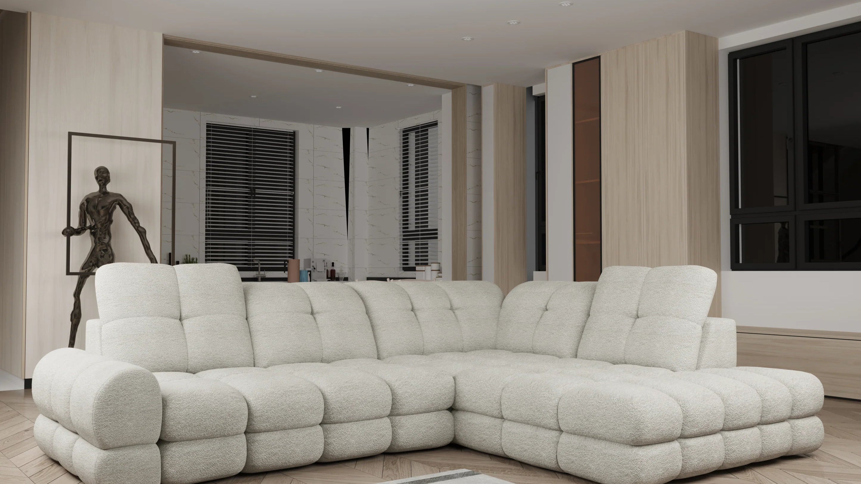 Cream Corner Sofa Tollo with sleeping function