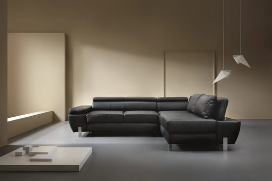 MOLINA S BROWN REALLEATHER CORNER SOFA WITH SLEEP FUNCTION AND STORAGE