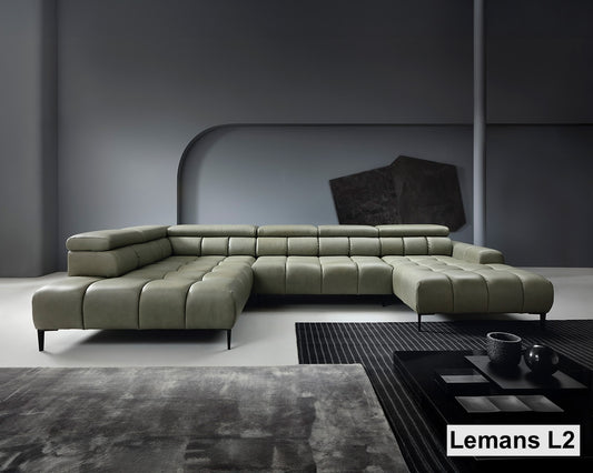 PLAZA XL LARGE NATURAL LEATHER U SHAPE CORNER SOFA WITH ELECTRIC SEAT ADJUSTMENT