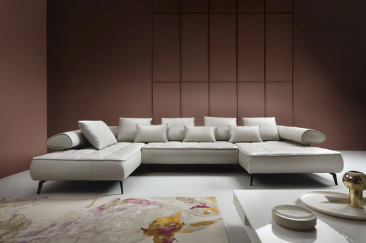 SELEDO XL Large U-Shaped Genuine Leather Corner Sofa with Electrically Extendable Seat