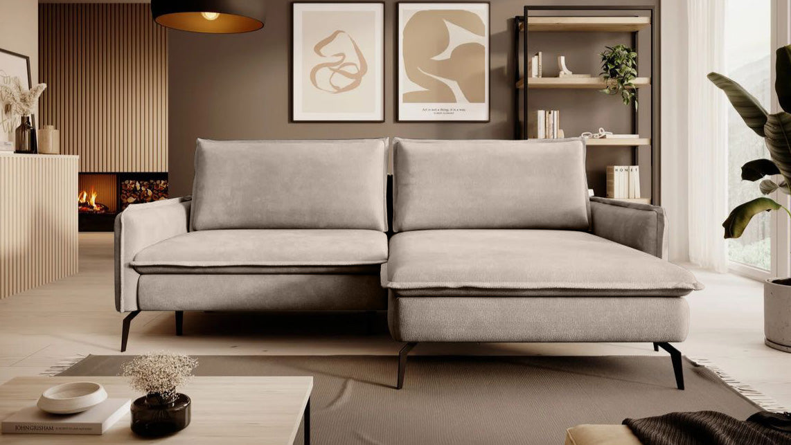 GLOSSY S Grey L Shaped Corner Sofa Beds