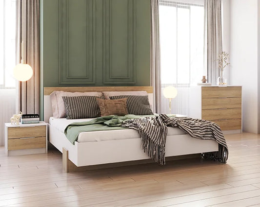 GALAXY BED - 120 x 200cm White, White / Hickory Oak