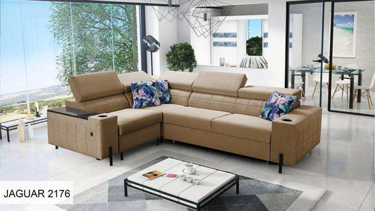 Gush II Beige Corner Sofa Bed with Chaise Storage