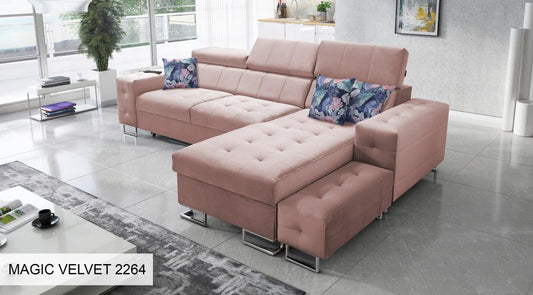 Hera I Pink Velvet Corner Sofa Footstool