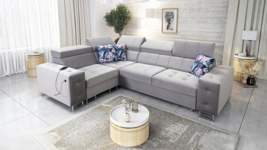 Hera II Grey Velvet Corner Sofa Bed
