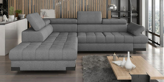 SELVA L GREY CORNER SOFA WITH SLEEP FUNCTION AND STORAGE