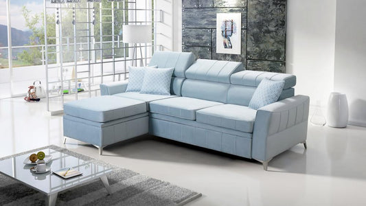 BARON I Blue Corner Sofa Bed With Chaise Storage