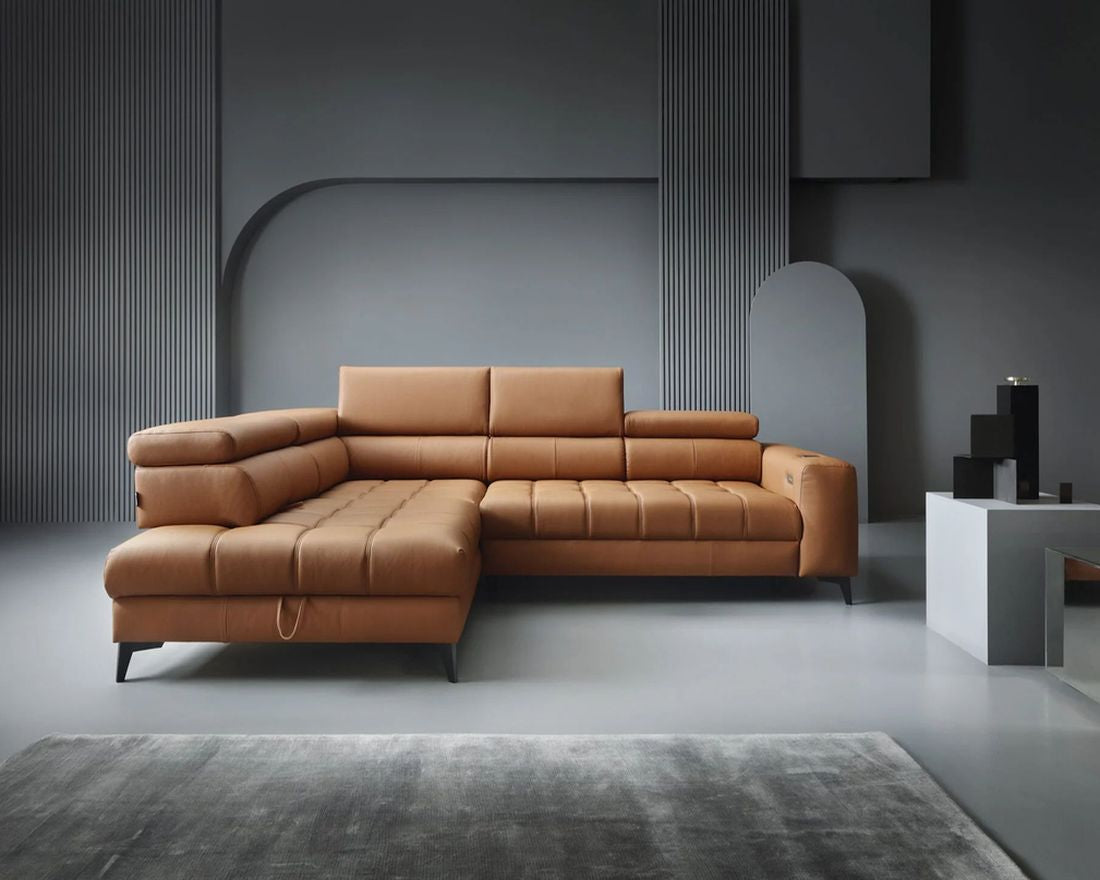 BAGGIO L Leather Corner Sofa with Electric Seat & Induction Charger   