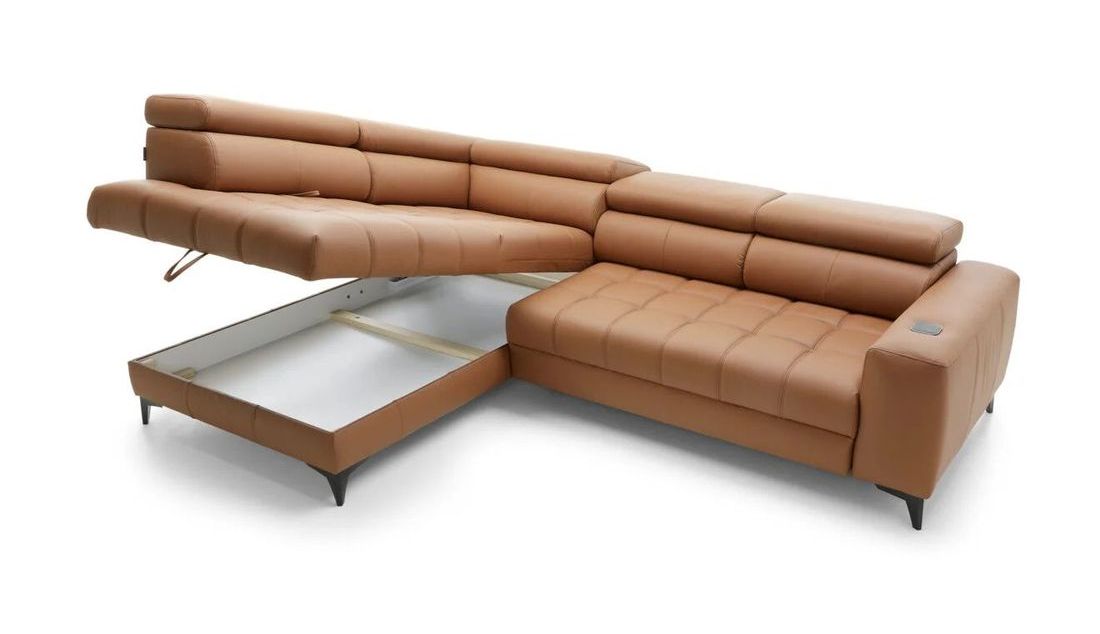 BAGGIO L Leather Corner Sofa with Electric Seat & Induction Charger   