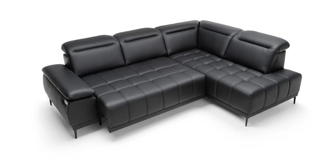 FOCUS L BLACK LEATHER CORNER SOFA white back image 