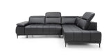 FOCUS L Black General Leather Corner Sofa with electrically extendable seat