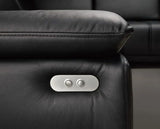FOCUS L Black General Leather Corner Sofa with electrically extendable seat. Close image of swith
