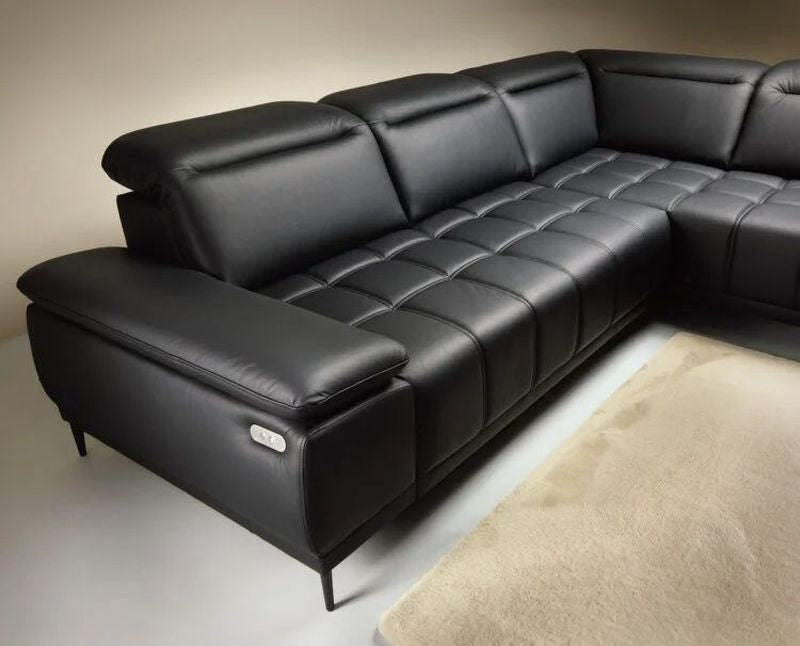 FOCUS L Italian Leather Corner Sofa with electrically extendable seat