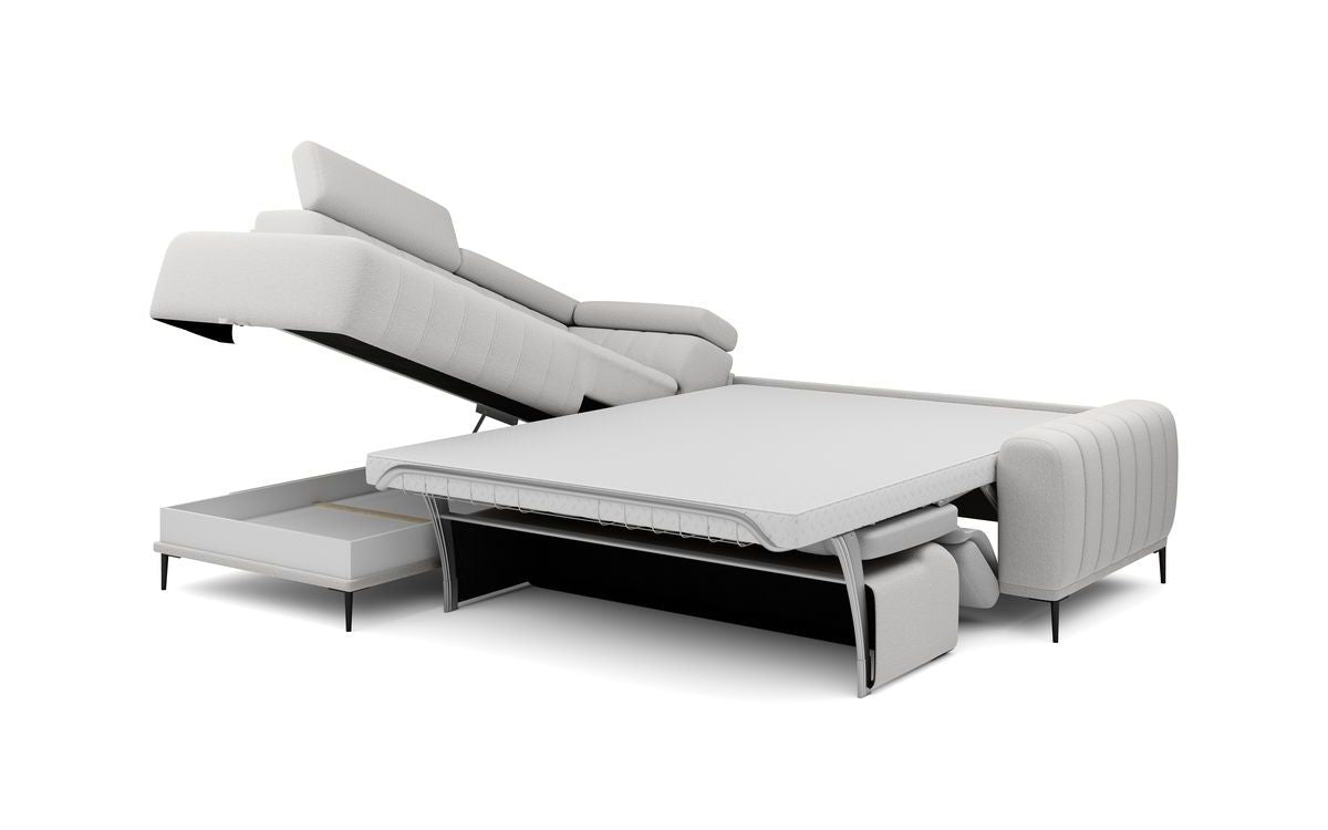 GANDI 140 - Corner Sofa Bed with Storage and Mattress 140x200cm image of unfolded bed 