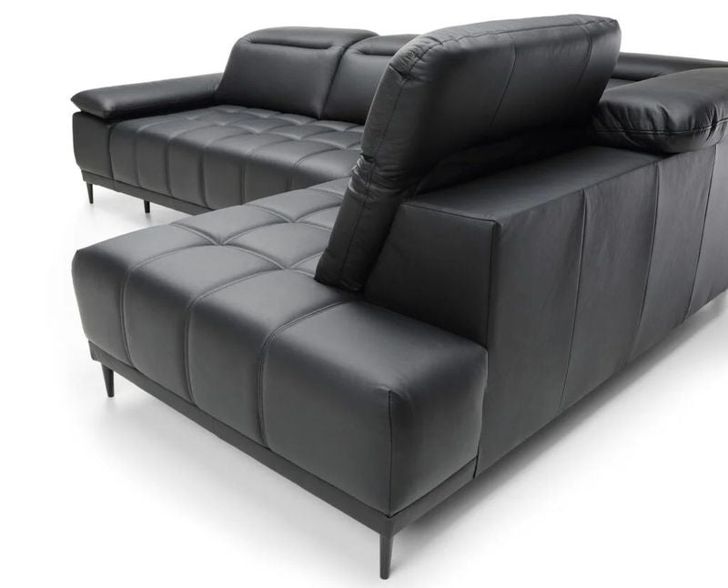 FOCUS L Black General Leather Corner Sofa with electrically extendable seat back image