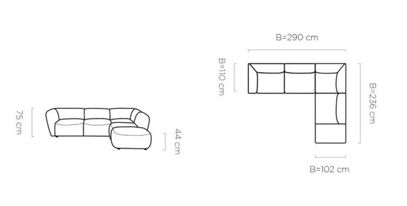 CANDELO L 80 - Double Corner Sofa DIMENSION IMAGE