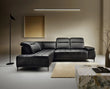 FOCUS L BLACK LEATHER CORNER SOFA WITH electrically extendable seat