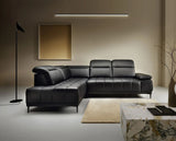 FOCUS L BLACK LEATHER CORNER SOFA WITH electrically extendable seat