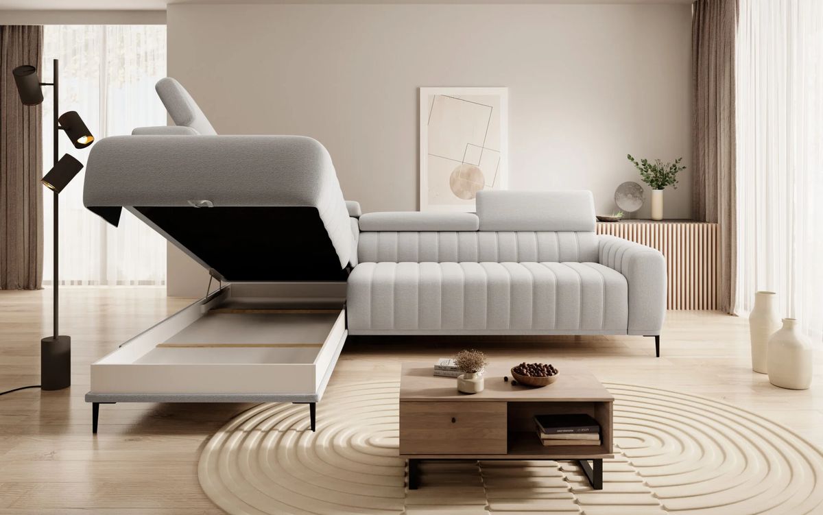 GANDI 160 - Corner Sofa Bed with Mattress 160x200cm image of open storage