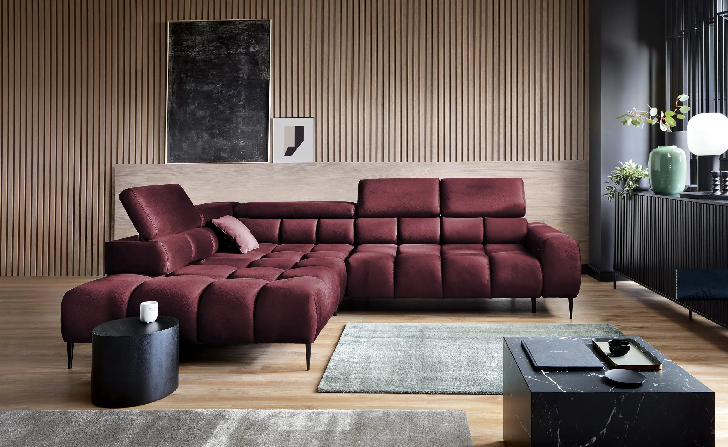 PLAZA L Brown Corner Sofa with Electrically Extendable Seat