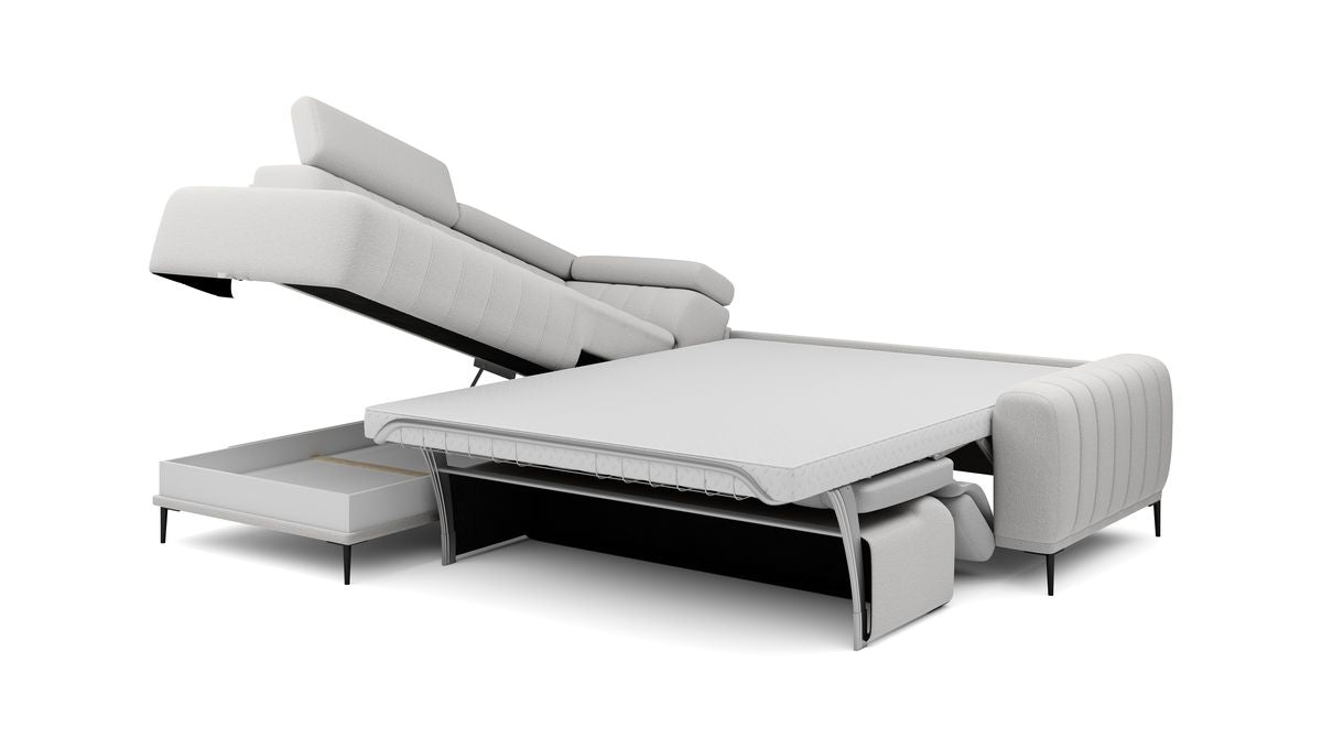 GANDI 160 - Cream Corner Sofa Bed with Mattress 160x200cm