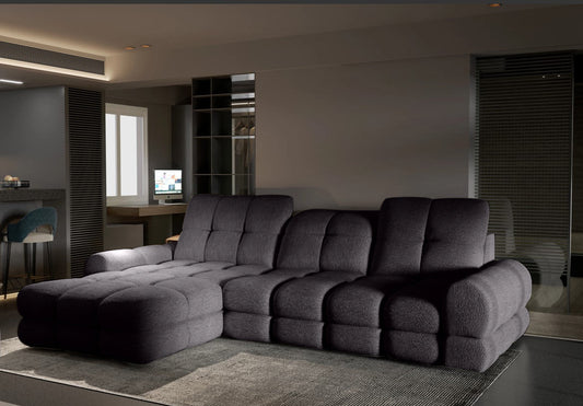TOLLO S Left Hand Facing Power Chaise Corner Sofa Storage with Motorised Seat Extension Grey  Velvet Soft