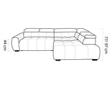 BULL L corner sofa Line drawing of a sectional sofa with dimensions on a white background