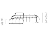 BULL S  Line drawing of a l shape corner sofa with dimensions labeled