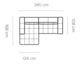 BULL S  corner sofa Dimensions of a rectangular object with measurements in centimeters.
