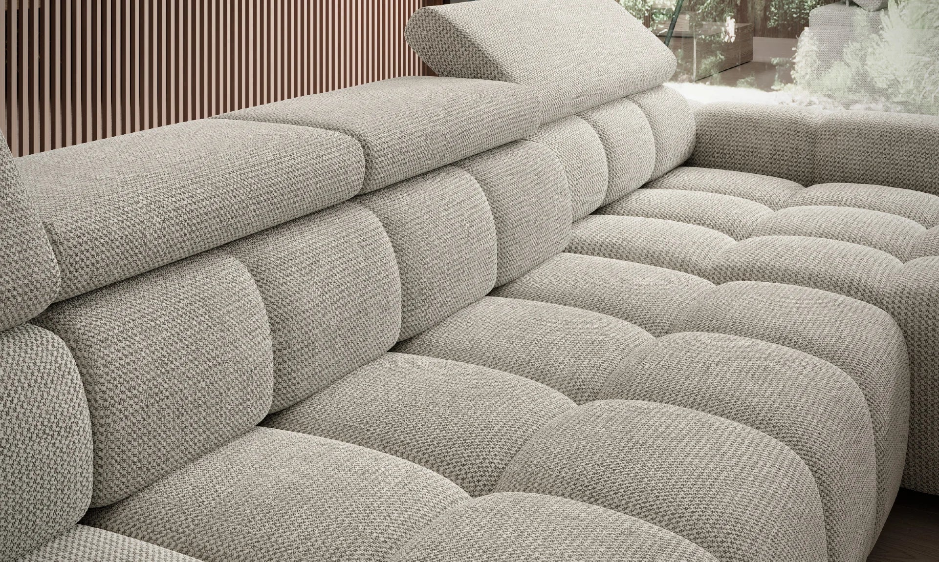 Gray sectional sofa Bull XL with a textured fabric in a room setting.