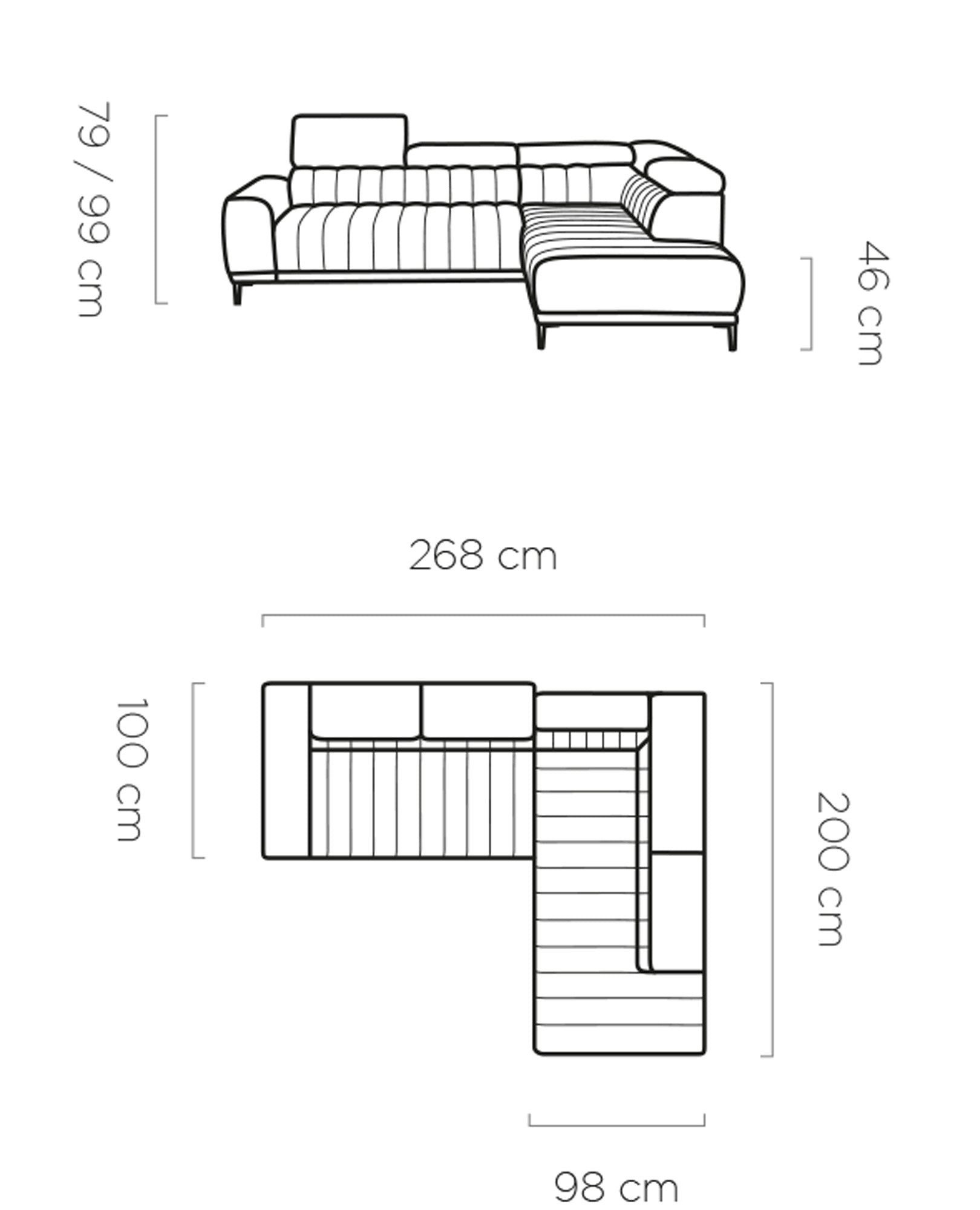 CALDO L Corner Sofa Chaise Dimension Image