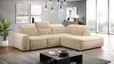 COLOMBO L Beige Corner Sofa with Storage with Electrically Extendable Seat