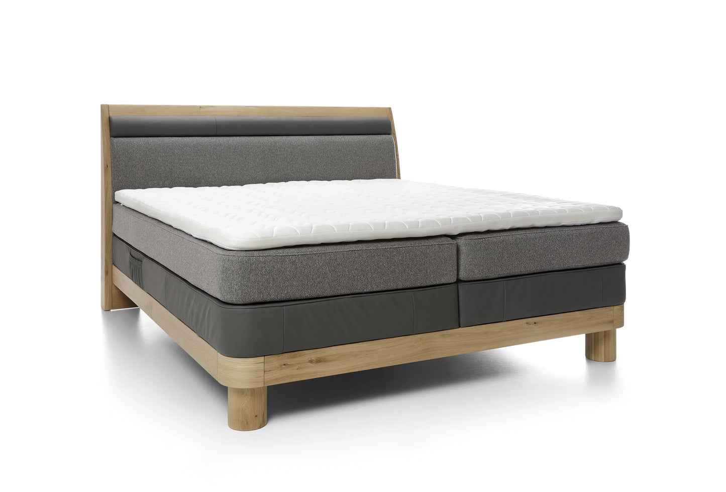 Donna Bed | Oak Frame with Upholstered Headboard and Dual Mattress System for Ultimate Comfort