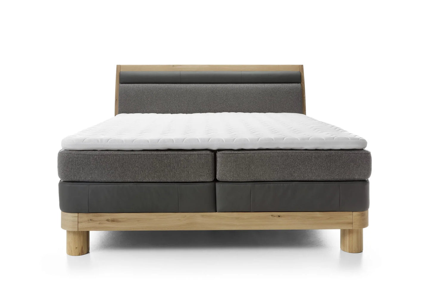 Donna Bed | Oak Frame with Upholstered Headboard and Dual Mattress System for Ultimate Comfort