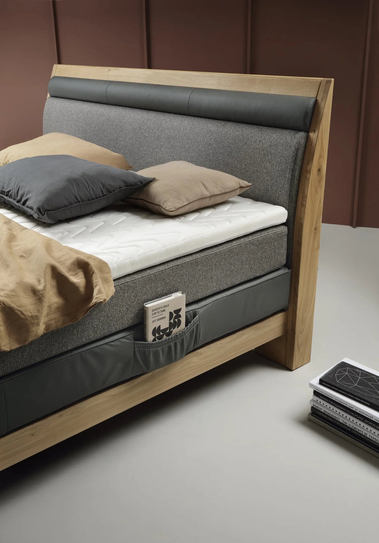 Donna Bed | Oak Frame with Upholstered Headboard and Dual Mattress System for Ultimate Comfort