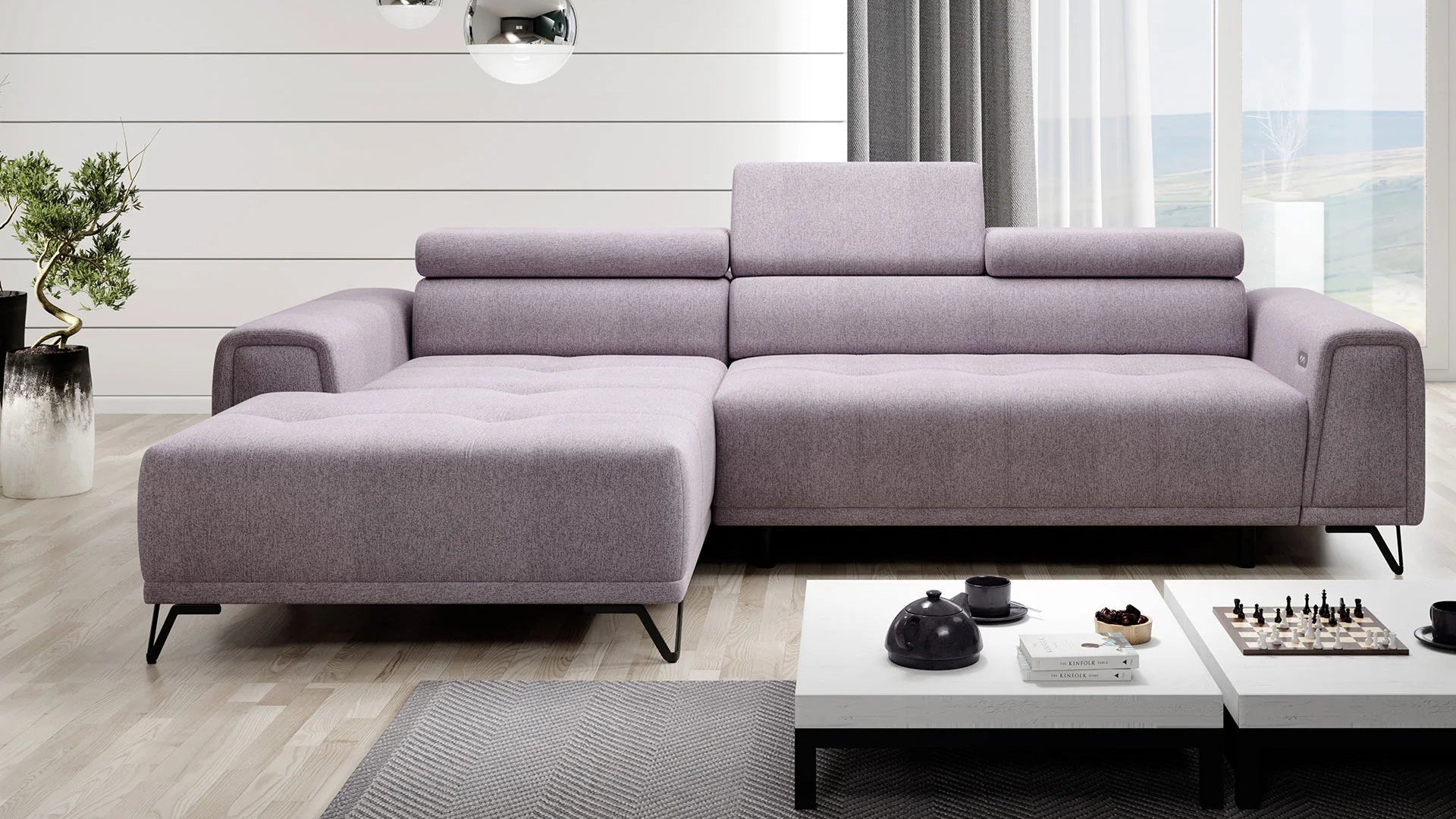 MARVIN S SMALL CORNER SOFA WITH ELECTRIC SEAT ADJUSTMENT
