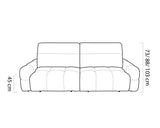 Line drawing of a sofa Mateo with dimensions on a white background