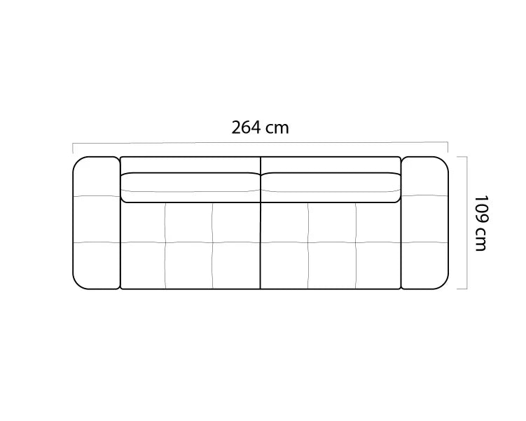 Line drawing of a Mateo sofa bed with dimensions labeled