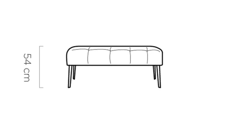 MILO Pouffes line drawing of a bench with dimensions on a white background