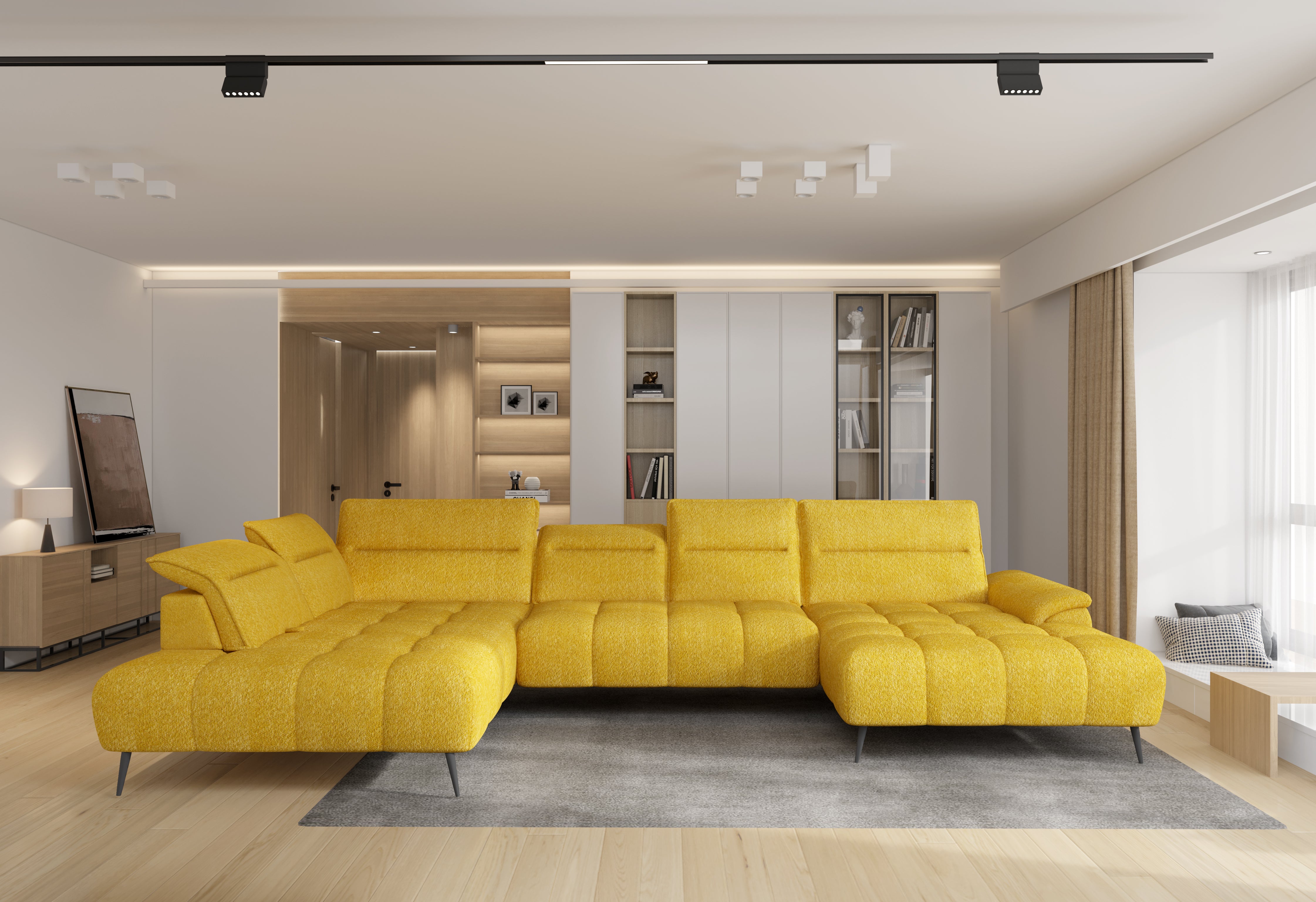 MONTANA XL - Large Fabric U-Shaped Corner Sofa with Electric Seat Depth Regulation