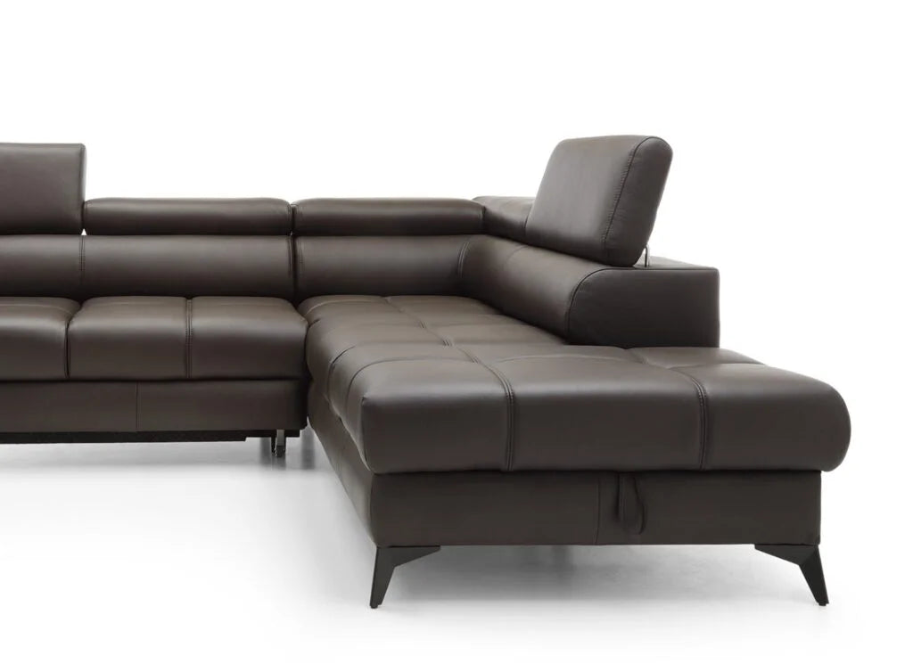 MOCCA L LEATHER CORNER SOFA WITH SLEEP FUNCTION AND STORAGE