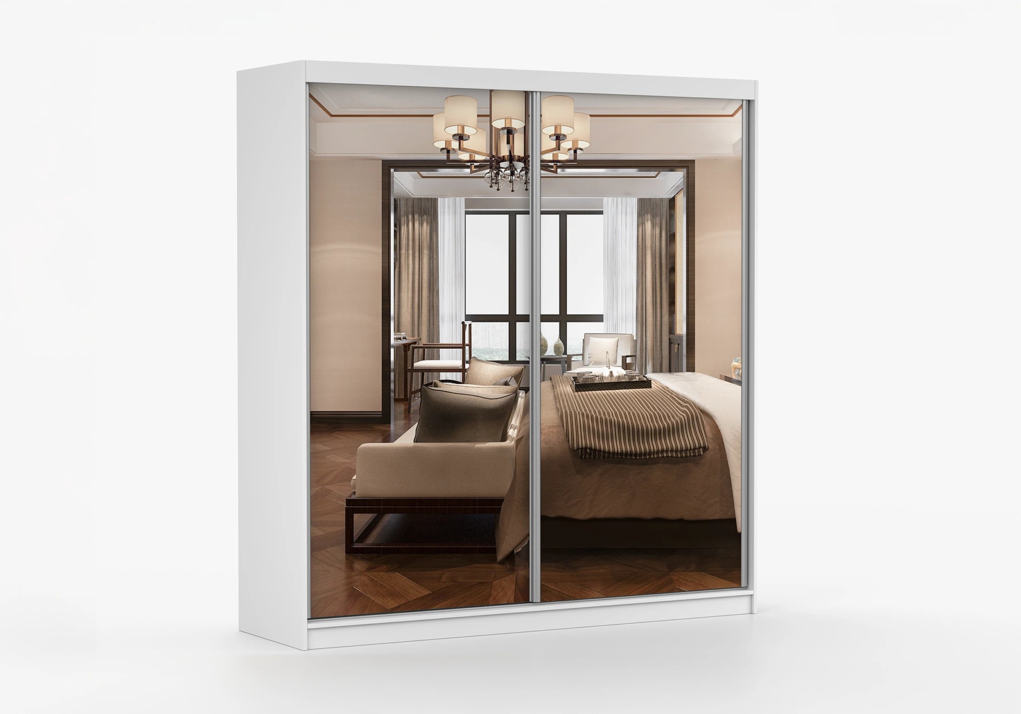 MULTI II White with Mirror Wardrobe with Sliding Doors 203 cm x 218 cm