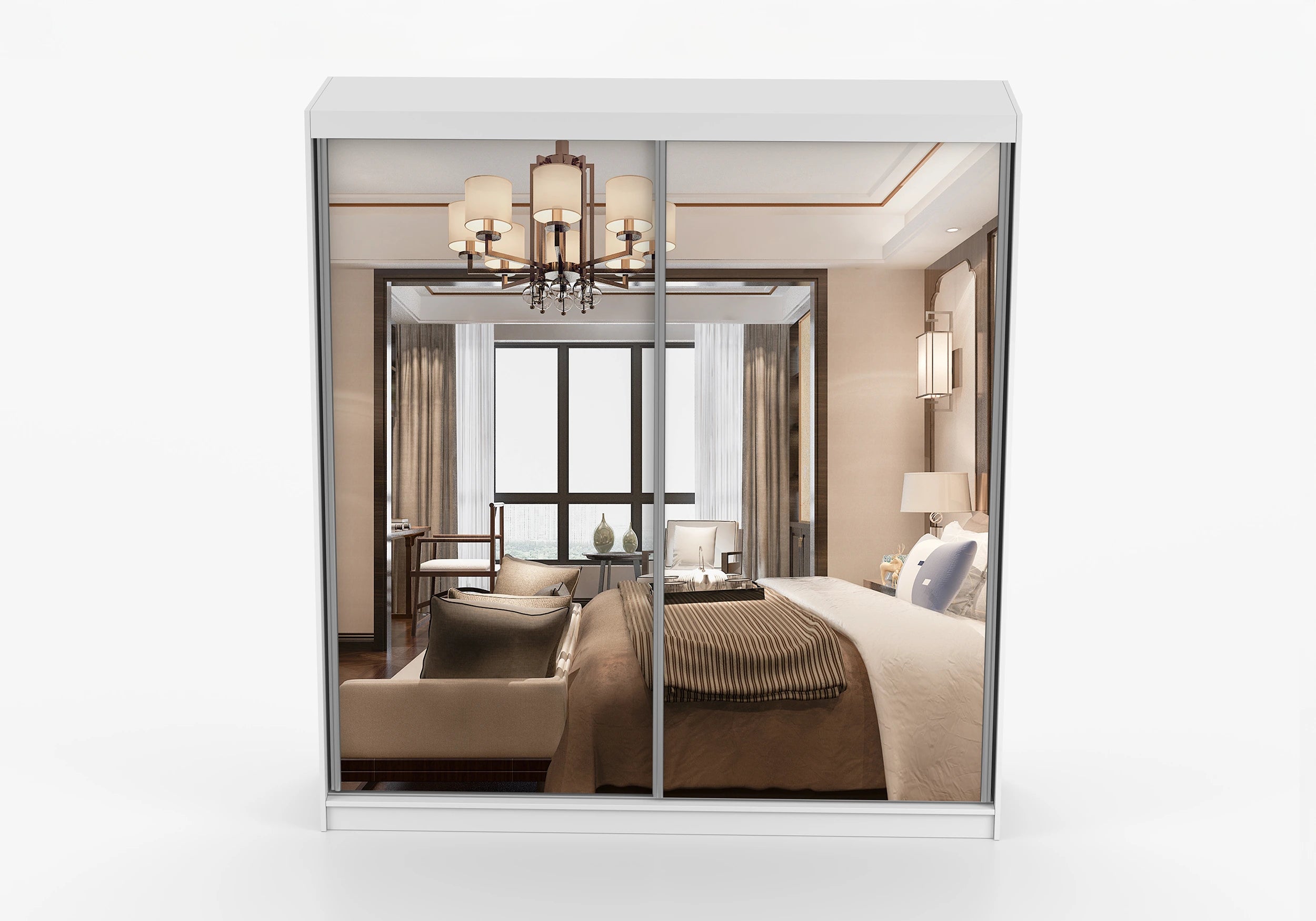 White with Mirror MULTI II - Wardrobe with Sliding Mirror Doors 203 cm x 218 cm
