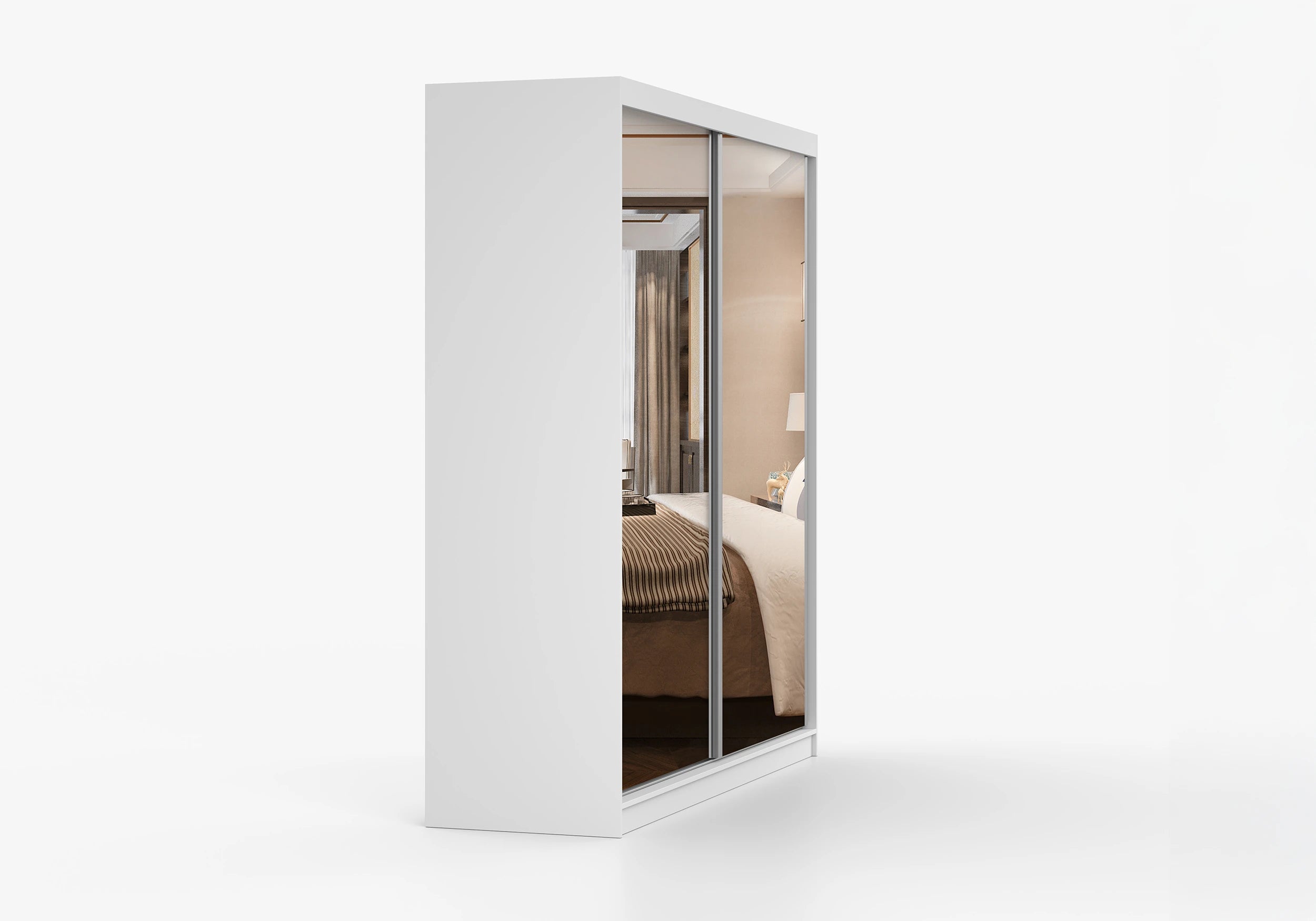 MULTI II - Wardrobe with Sliding Doors 203 cm x 218 cm side image White with Mirror