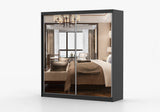 MULTI II - Wardrobe with 2 Sliding Doors Black with Mirror 203 cm x 218 cm