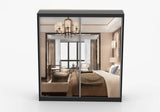 MULTI II - Wardrobe with Sliding Doors 203 cm x 218 cm front view Black with Mirror