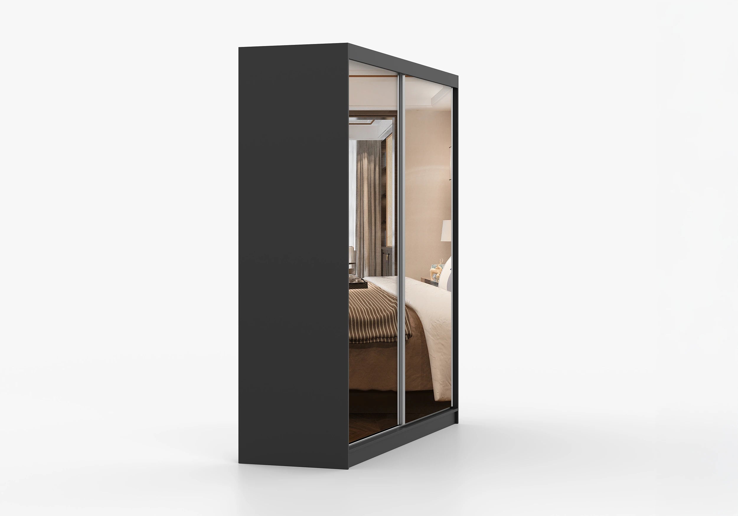 MULTI II -  Black Wardrobe with Mirror203 cm x 218 cm side view